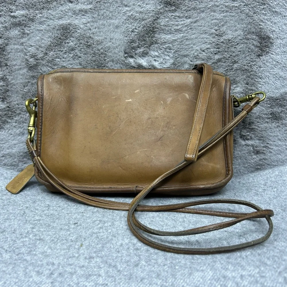 Coach Vintage 1970s Made in NYC Leather Satchel Convertible Clutch Camel 911-061 - Picture 4 of 16